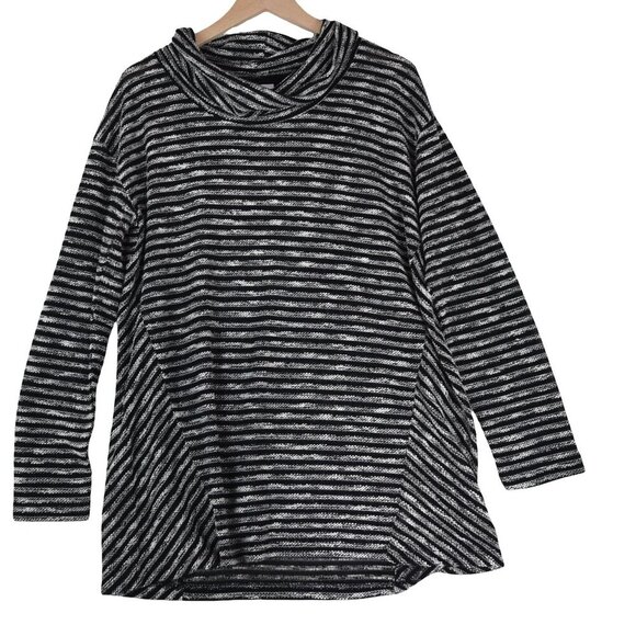 J. Jill Black White Striped Cowl Neck Pullover Top Size L - Picture 1 of 8